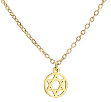 Amaxer Delicata collana con ciondolo a forma di stella di David, simbolo ebraico ebraico Chai, da donna, minimalista, Hanukkah Magen, ebraico, in acciaio inox (Classico Stella di David Oro)