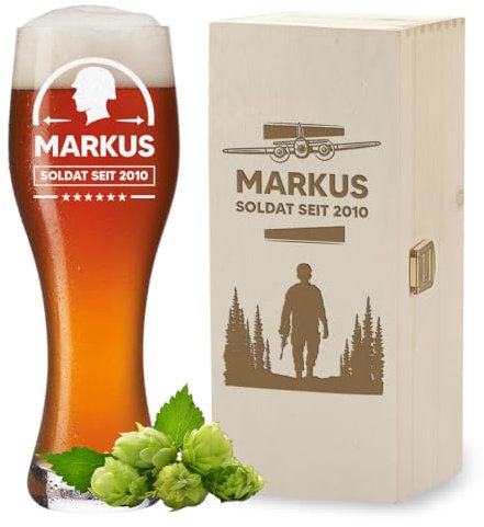 polar-effekt Verre à bière de 0,5 l et boîte en bois avec gravure personnalisée - Cadeau d'anniversaire - Cadeau pour homme pour la fête des pères - Verre à bière pour bière blanche