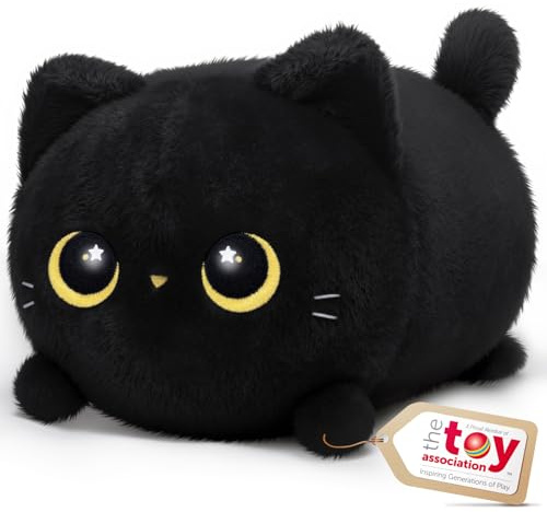 Mewaii Peluche Gatto Nero con Occhi di Luna, Cuscino Morbido Giocattolo Kawaii 40CM Regalo di Compleanno Natale per Ragazze e Ragazzi