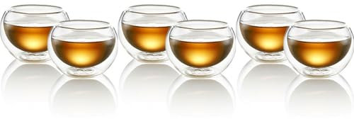 Generico Lot de 6 tasses à café en verre borosilicate à double paroi, 80 ml, transparent