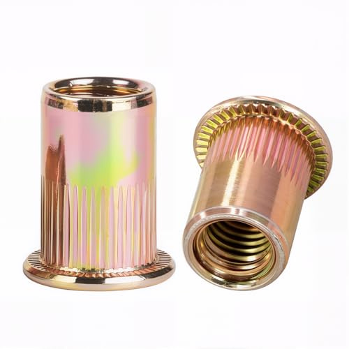 Drenky Tuercas Remachables M4, 50 Piezas Remaches Roscados Galvanizadas De Acero Al Carbono Inserciones Con Cabeza Plana Rivet Dado Testa Con Cuerpo Estriado Para Chapas, Tubos