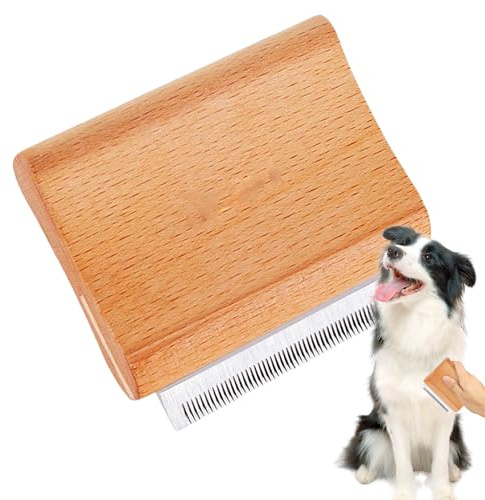 Pet Grooming Brush - Wooden Handle Dog Hair Rake, Double-Sided Undercoat Dematting Tool | Wide Tooth Shedding Brush For Cats Dogs, Professional Deshedder, Coat Care Solution For All Pets