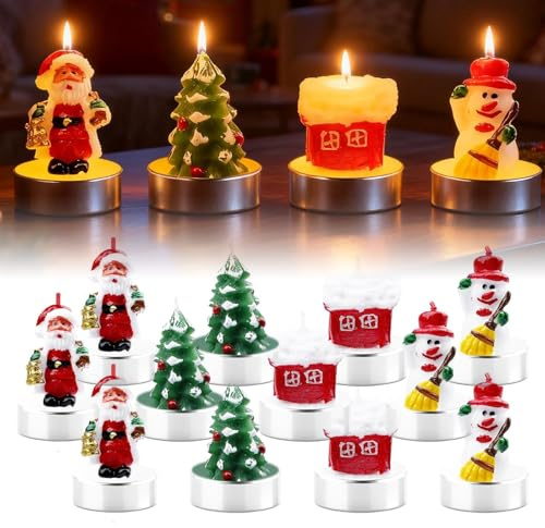 SPORWAY Lot de 12 bougies chauffe-plat de Noël: Bougies de Noël délicates faites à la main, maison décoration bougies