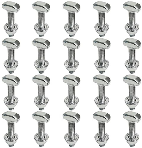 16 tornillos de cabeza de martillo M8 x 20 mm, acero inoxidable A2-70, con tuercas dentadas de bloqueo y tuercas de brida (20.)