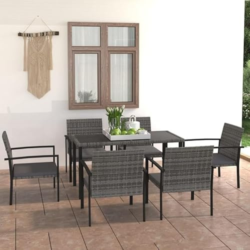 Bladez Gruppo tavolo da giardino in rattan sintetico e acciaio verniciato a polvere, resistente alle intemperie, per terrazza e giardino, set da giardino moderno con comode sedie