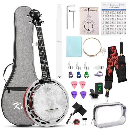 Kmise Banjo, 5 String Mini Banjos with Remo Head, Portable Travel 28-inch Closed Back Banjo Kit with Bag, Strap, Tuner, and Finger Picks for Beginners Adults Starter Gift