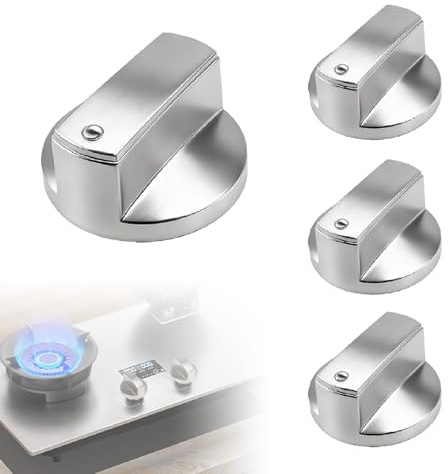 YEVON 4 Pack Cooker Knobs Replacement - 6mm Inner Hole Stainless Steel Cooker Control Knobs for Gas & Electric Cooker, Hob & Oven Switch Knob, Silver Heat-Resistant Stove Dials