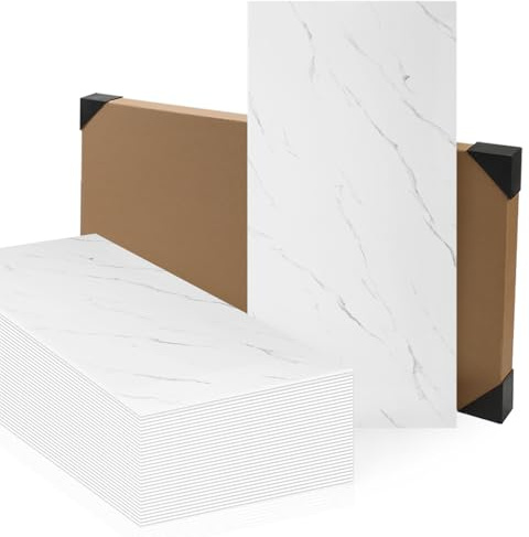 20PCS Marble Tile Stickers Thicken Self Adhesive Wall Tiles Waterproof Backsplash, Peel and Stick, Vinyl Marble Tiles for Bathroom, Kitchen Splashback, and Living Room，White, 60x30cm