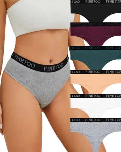 FINETOO 6-pack stringtrosor dam bomull hög midja bomull underkläder dam elastisk sport linning stringtrosor sexiga underkläder kvinnor bekväma höga trosor flerpack S-XL
