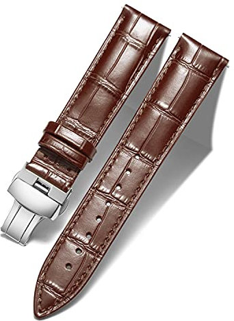 BINLUN Leder Uhrenarmband Lederarmband Ersatz Uhrenarmbänder für Herren Damen mit Silber/Gold/Roségold Schmetterling Faltschließe 12-24mm(20mm Braun-Silber Schnalle)