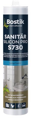 BOSTIK S730 Sanitär Silikon Pro Jasmin – Hochwertiges Acetat Sanitärsilicon mit Schutzeffekt, Lösemittelfrei, Alterungs- und Witterungsbeständig, Geeignet für Innen- und Außenbereich, 300ml
