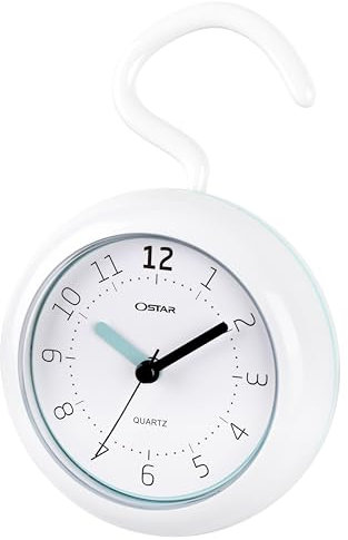 OSTAR Waterproof Bathroom Shower Clock, Analog Quartz Clock Hanging Stand Dual Purpose, One AA Battery Operated 4.72 inch Round Size
