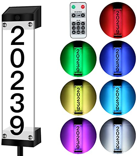 Solar House Numbers for Outside, GOSUNWEY Solar Address Signs for Yard with Stakes Waterproof Lighted House Number Sign, Solar Powered LED Address Plaque Solar House Numbers for House Mailbox Street
