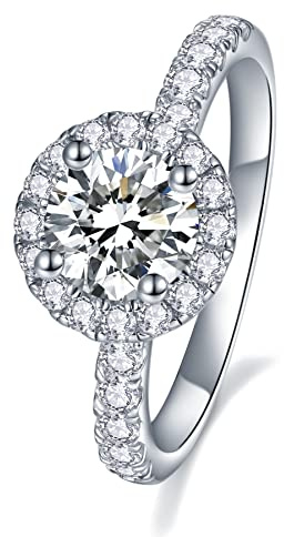 Mejewri Moissanite Engagement Rings for Women, Sterling Silver Wedding Promise Rings for Her Halo T1/2 Rings