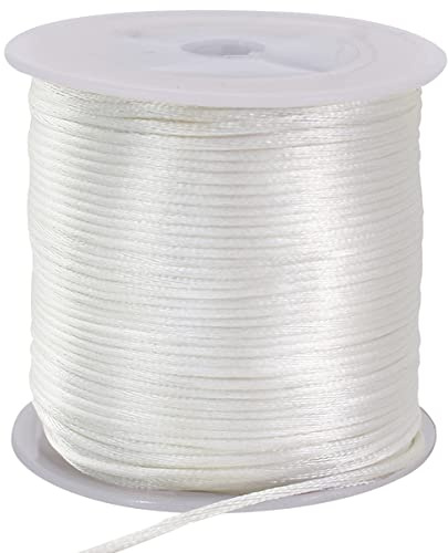 TONIFUL 1.5mm x 50 Yards White Nylon Cord Satin String for Bracelet Jewelry Making Rattail Macrame Trim Cord Necklace Bulk Beading Thread Kumihimo Chinese Knot Craft