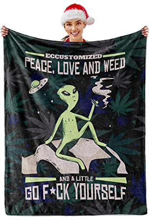 Cannabis Weed Blanket Gifts, 50x40 Aliens Smoke Flannel Throw, Soft Warm Couch Sofa Bed Fleece Plush for Woman, Man