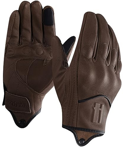 Harssidanzar Mens Fleece Lined Motorcycle Gloves Winter Warm Goatskin Leather Gloves with Touchscreen GM041US,Brown, Size X-Large