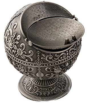 Garneck Cendrier Vintage avec Couvercle Et Motifs De Et Fleurs Porte-Cendres Au Vent pour Intérieur Et Extérieur Couleur Tin