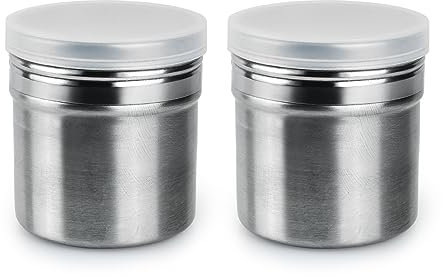 ds. distinctive style Lot de 2 sucriers en poudre en acier inoxydable avec couvercle pour poivre, farine et cacao - Taille S - 200 ml