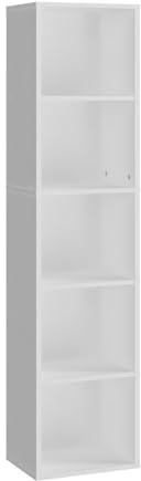 Panana Wooden Cube Bookcase - 2/3/4/5/6 Tier Display Unit Tall Narrow Bookshelf for Office, Living Room, Bedroom Furniture (White, 5-Tier)