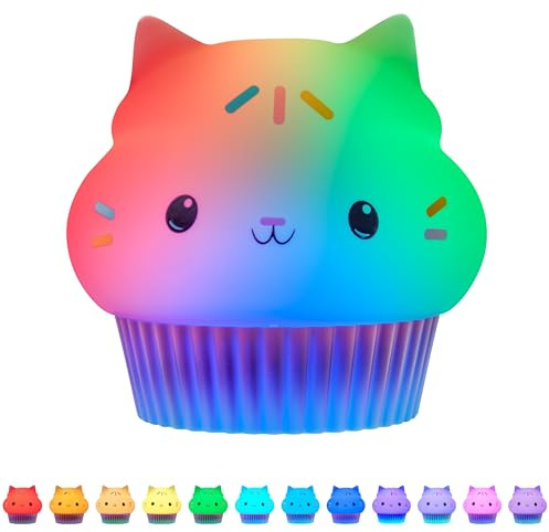 Lights By Night Gabby's Dollhouse Cakey Cat Squishy, Night Light, Color-Changing Table Lamp for Children's Bedroom, Bathroom, Playroom, Battery Option, USB Powered - 78941