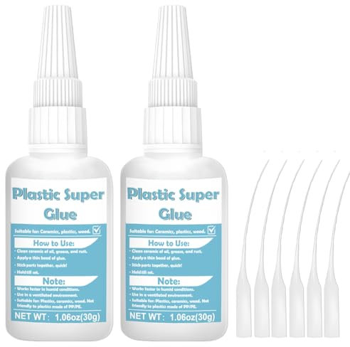 60 g plastlim, vattentätt plastlim för omedelbar limning och reparation, med applikationsmunstycken, plastlim för metall, glas, akryl, metall, trä