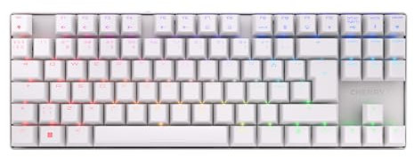 CHERRY MX 8.2 TKL Wireless, Kabellose Gaming-Tastatur ohne Nummernblock, Pan-Nordisches Layout (QWERTY), Bluetooth, 2,4 GHz und Kabel, MX2A RED Switches, Weiß