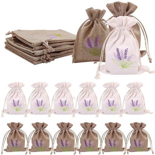 lomdung 12 Stück Kleine Sackleinen Taschen mit Kordelzug, Lavendelsäckchen Leer 10 * 14 cm, Wiederverwendbare Kordelzug Geschenk Tasche, für Weihnachten Hochzeit Gastgeschenk Kindergeburtstag