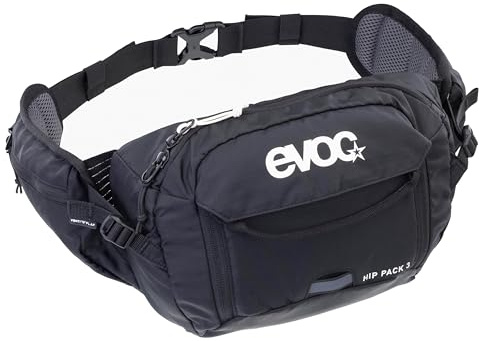 EVOC Hip Pack 3 + Hydration Bladder 1.5 Hip Bag with Hydration Bladder (riñonera compacta con Bolsa de Agua, Ajuste óptimo, Volumen: 3 litros), Negro