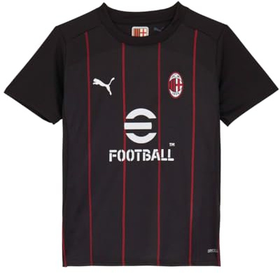 A.C. Milan - T-Shirt Prematch, Bambini e Ragazzi, Maglia da Calcio e da Allenamento a Maniche Corte, con Logo AC Milan e Puma, Prodotto Ufficiale, Nero, 16 Anni