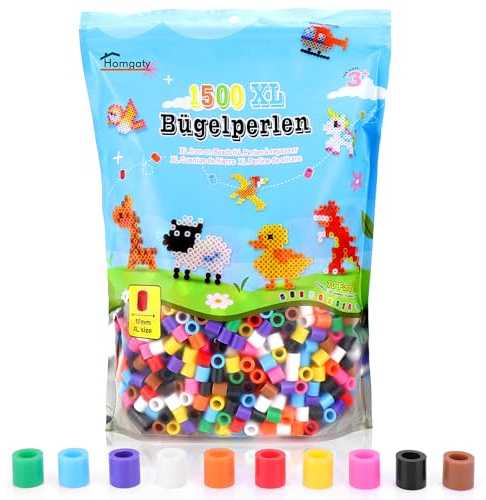 Homgaty cuentas grandes para planchar de 10 mm, 10 colores pastel XL, juego de perlas creativas para niños a partir de 3 años (1500 Recarga)