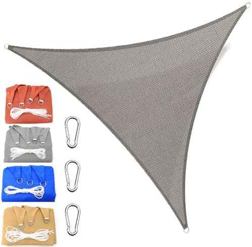 MAJINGC Dreieckiges Sonnensegel 1x1x1m Atmungsaktiv HDPE-Schattentuch 95% UV-Schutz Für Den Garten Im Freien Für Terrasse Und Hof Mit Seil Gewächshaus grau