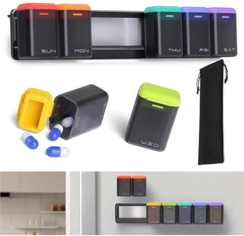 Pilbox 7 dagar magnetisk pillerlåda, medicinlåda för kylskåp, avtagbar adbox, tablettlåda, veckolåda, pillerlåda, tablettorganisatör för medicin, vitaminer, fiskolja (stil C)