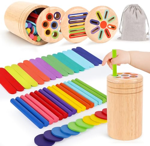 Montessori Spielzeug ab 1 Jahr, Spielzeug ab 1 2 Jahre Mädchen Jungen Baby Spielzeug Geschenk Mädchen Jungen 1 2 Jahre Farbe Sortierspiel Kinderspielzeug Motorikspielzeug Holzspielzeug ab 1 Jahr