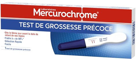 MERCUROCHROME - Test de Grossesse précoce - 1 unité - Dès le 6ème Jour avant Date de Retard des Règles - Fiable à + de 99% - Détection Rapide - Facile