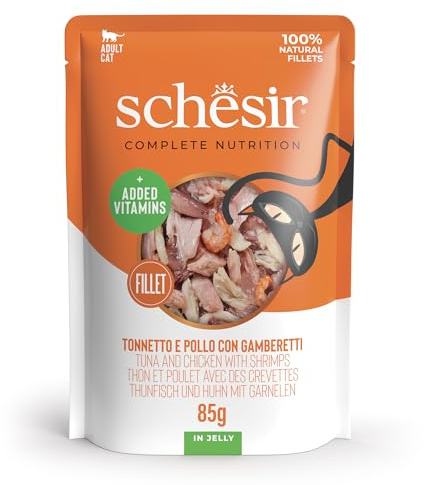 Schesir, Atún con Pollo En Caldo, Alimento Húmedo Complementario para Gatos, En Lata, Ingredientes 100% Naturales, Libre De Crueldad, 12 x 70g