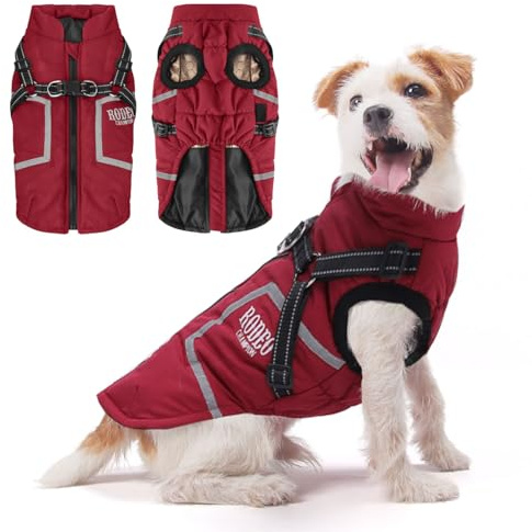 Manteau Chien Hiver pour Petit,Manteau Chien Imperméable Réfléchissant Col Roulé,avec Harnais Anneau en D,pour Petits,Moyens Chiens,Rouge M