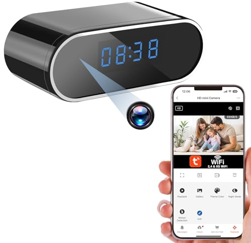 YCCNIU Caméra Espion WiFi 5G, Mini Caméra Espion Cachée HD 1080P | Horloge avec Caméra Cachée, 120°, Vision Nocturne, Détection de Mouvement, Enregistrement en Boucle, Visionnage à Distance