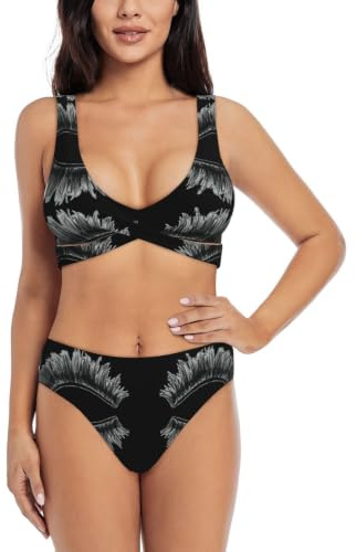 Ögonfrans kvinnors knytband vadderad högt skuren bikini set tvådelad baddräkt