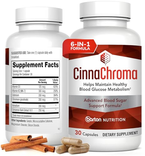 CinnaChroma Capsules - Cinnamon Supplements with 10:1 Extract, Chromium, Vanadium, Selenium, Vitamin D3 & K2 - Natural Sugar Blocker - 30 Capsules, 1 Month Supply