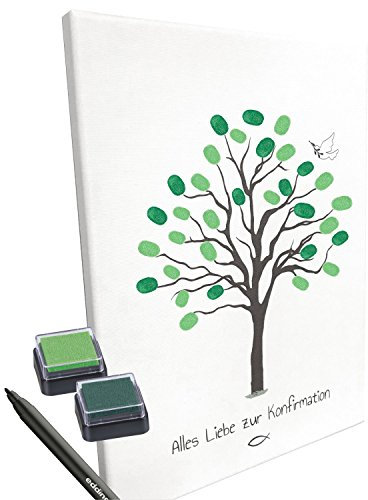 KATINGA Leinwand zur KONFIRMATION - Baum als Gästebuch für Fingerabdrücke (ohne Name)