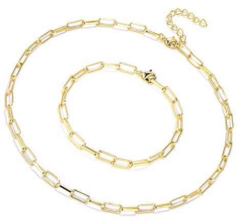 Gold Kette für Damen Edelstahl Ketten Stapelbare Lange Flachkette Halskette