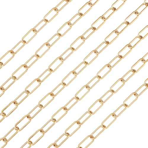 PandaHall, Catena a maglie ovali in acciaio inox, larghezza 7 mm, lunghezza 5 m, con ganci di chiusura, per collane per donne e ragazze