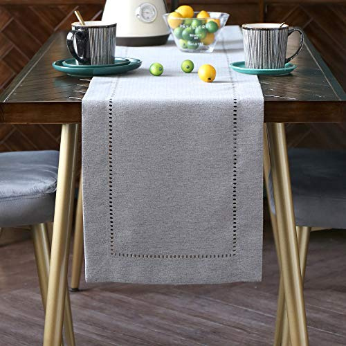 Exquisites Leinengewebe Exquisites Lasergeschnittenes Muster Tischläufer Beige Orange Grün Kaffee Farbe Grau Optional (Grau, 35 x 220 cm)