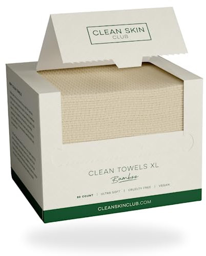 Clean Skin Club Bamboo Viscose Clean Towels XL™, 100% USDA Biobased Face Towel, Disposable Face Towelette, Makeup Remover Dry Wipes, Ultra Soft, 50 Ct, 1 Pack