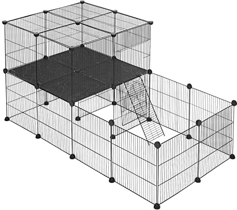 EUGAD Enclos Lapin Interieur, DIY Enclos Modulable avec 30 Panneaux, Cage Lapin pour Petits Animaux avec Porte Escalier, Parc Enclo pour Cochons d'Inde,Lapins,Chien,Chiot 105x70x70cm