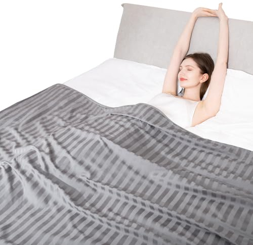 Elegear 200 x 220 cm kylfilt för nattsvettningar, Q-Max>0,5 Arc-Chill 3.0 coolt fiberöverkast för varma sovande vuxen säng soffa, andningsbar lätt sommarfilt, dubbel/king size, grå rand