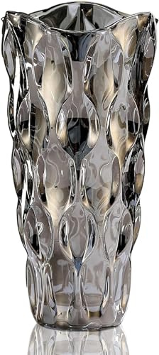 CEMABT 9.5inch 3.4 lb Glass Vases for Flowers Unbreakable Thickened Morden vase for Tables Centerpieces,Colorful,Vintage and Clear Rose Large Flower vases for Bouquet Unique Gifts (Grey)