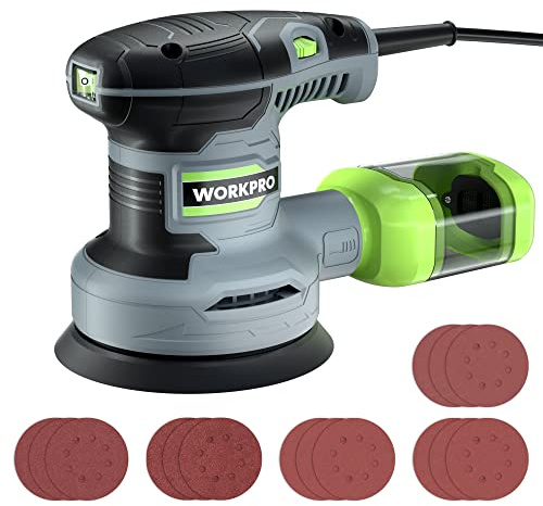 WORKPRO 5-Inch Random Orbit Sander, 6 Variable Speeds 7000 to 14000 RPM, 2.5 Amp Electric Sander for Woodworking with Dust Collector, 15pcs Sandpapers