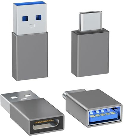 4er-Pack USB-C-zu-USB-Adapter, mit 2 Typ-C-Stecker-auf-A-Stecker-Adapter & 2 USB-C-Stecker-auf-USB-Buchse-Adapter, kompatibel mit Apple Watch, iPhone 16 Pro Max 16Pro 16Plus 16, AirPods - Grau